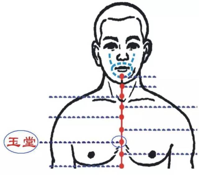 【玉堂穴位位置图】玉堂穴位于人体的胸部,当前正中线上,平第3肋间.