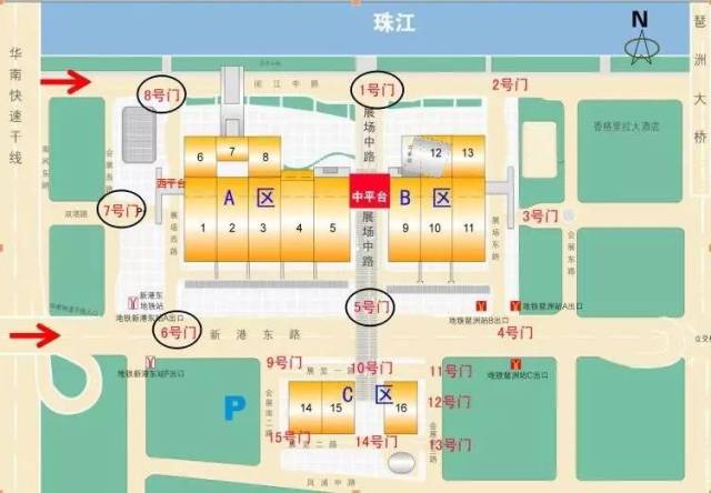 广州琶洲广交会展馆平面图——周边地铁站示意图