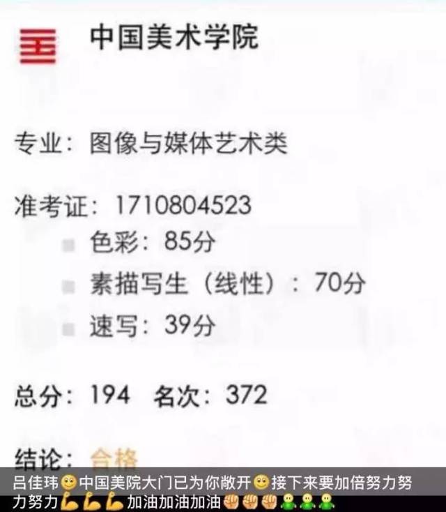 以全国第372名的成绩考取中国美术学院图像与媒体艺术类专业合格证