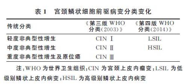 《第四版who分类(2014)》中,宫颈鳞状细胞前驱病变分类发生了相应的