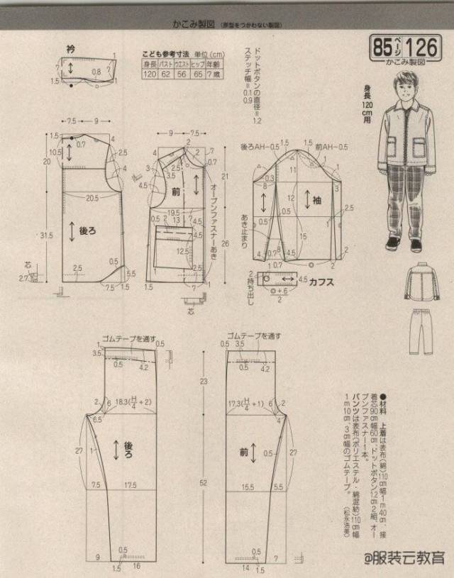 图纸集 | 适合身高120cm的童装裁剪图整理