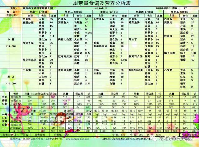 东城幼儿园第十七周食谱营养分析及周计划