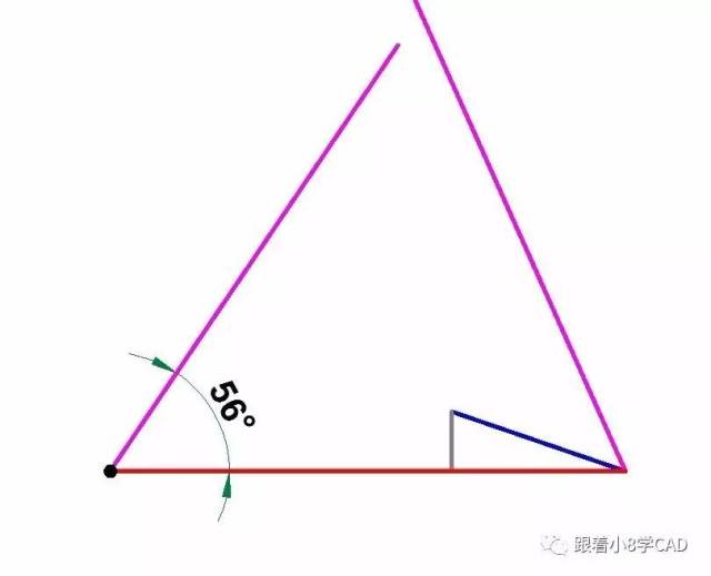 step7, 左端点为中心 ro旋转(复制) 水平线,角度56°.