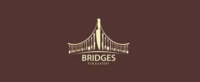 33,餐厅名字叫做bridges(桥),图形表现上用刀叉组成了拉索桥的样子.