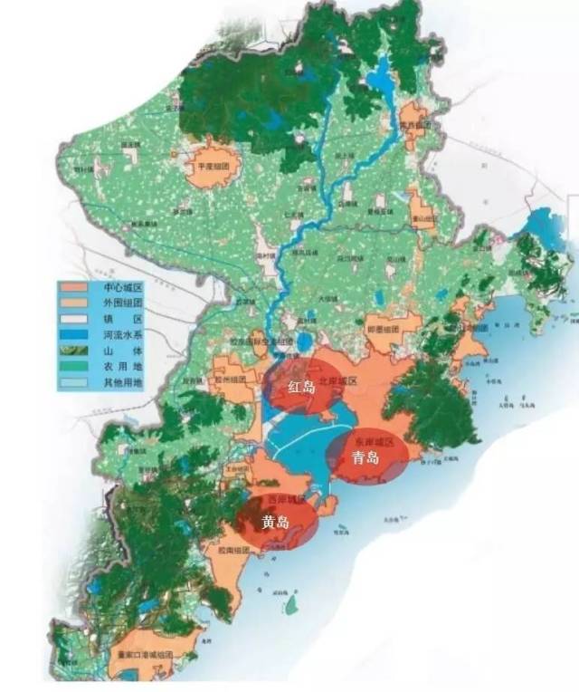 青岛,黄岛,红岛位置分布图 2016年1月8日,国务院印发《关于青岛市