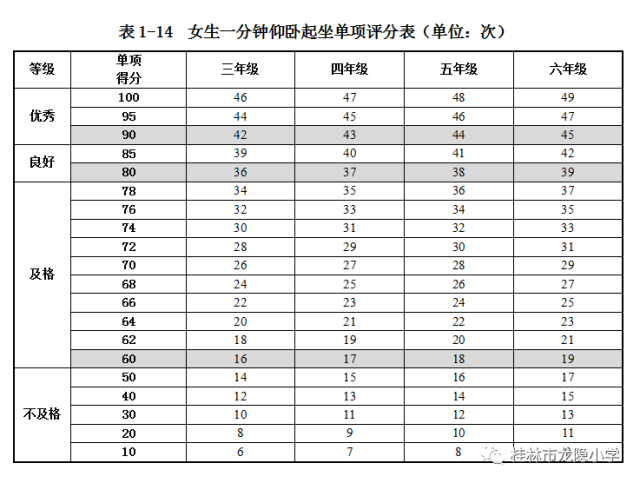 龙隐小学关于2016年体质检测成绩说明