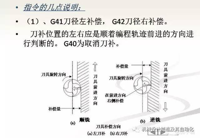 g41是刀具左补偿指令(左刀补),即顺着刀具前进方向看(假定工件不动)