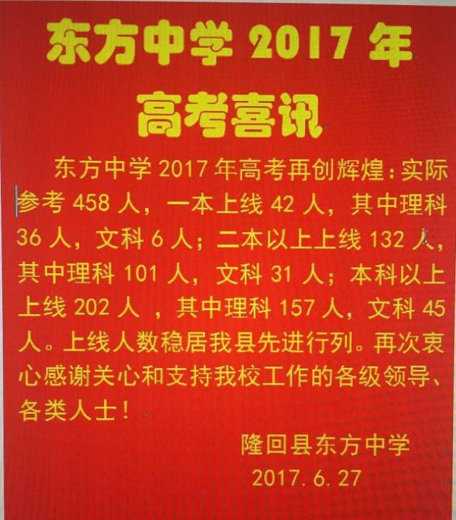 隆回东方中学2017年高考喜报