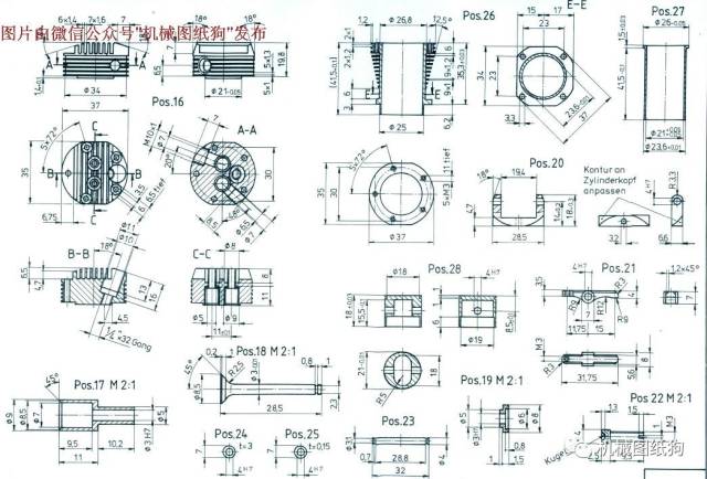 【发动机电机】q-21迷你v型12缸v12发动机模型图纸 平面工程图及