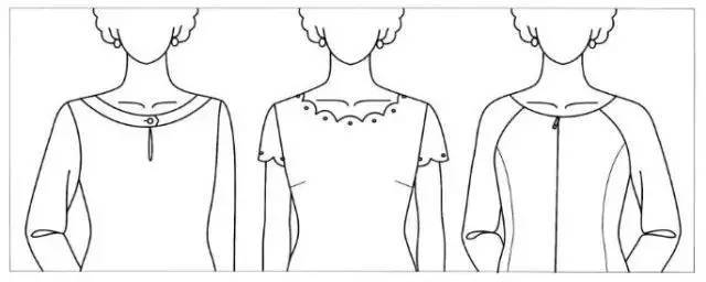 但由于前领口较宽时,前衣片的余量在人体弯腰或低头时容易在前领口飘