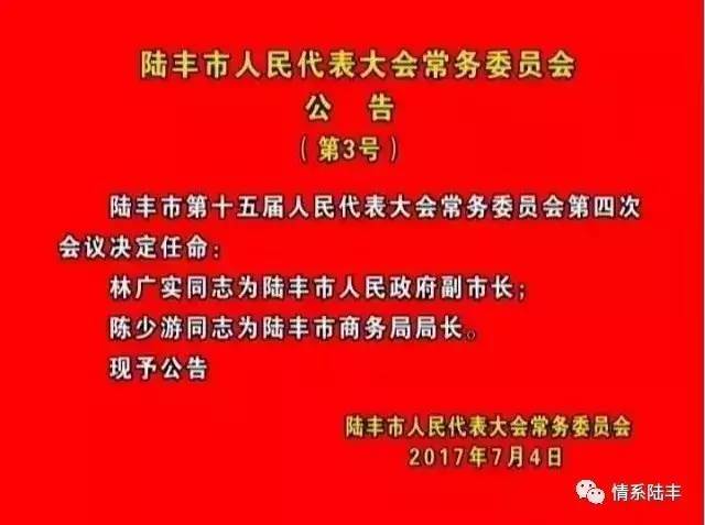 关于任命陆丰副市长与陆丰商务局局长的公告!