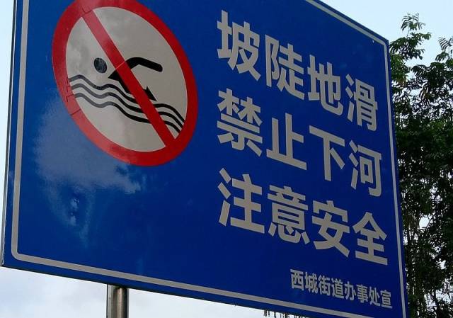 大桥下立起了"禁止下河"的警示牌,耗子锅锅今天还能够去嘉陵江游泳吗?