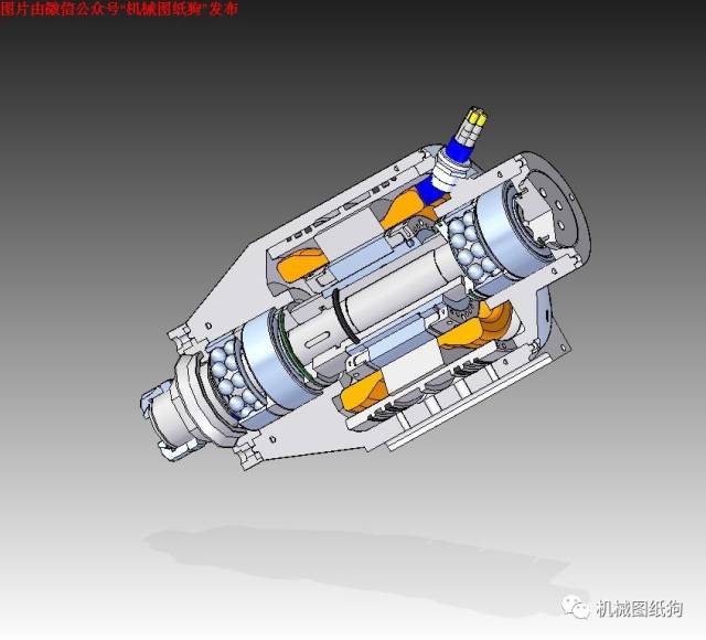 【工程机械】水冷式主轴结构3d建模资料 proe设计三维