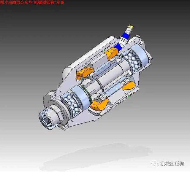 【工程机械】水冷式主轴结构3d建模资料 proe设计三维