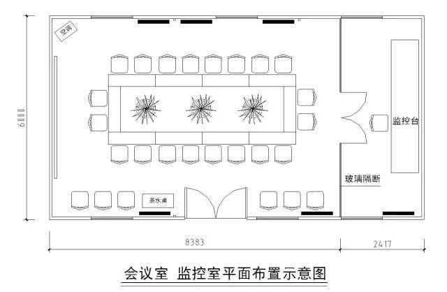 一层左,右两边分别设置会议室,监控室,职工学校; 二层按需布置管理