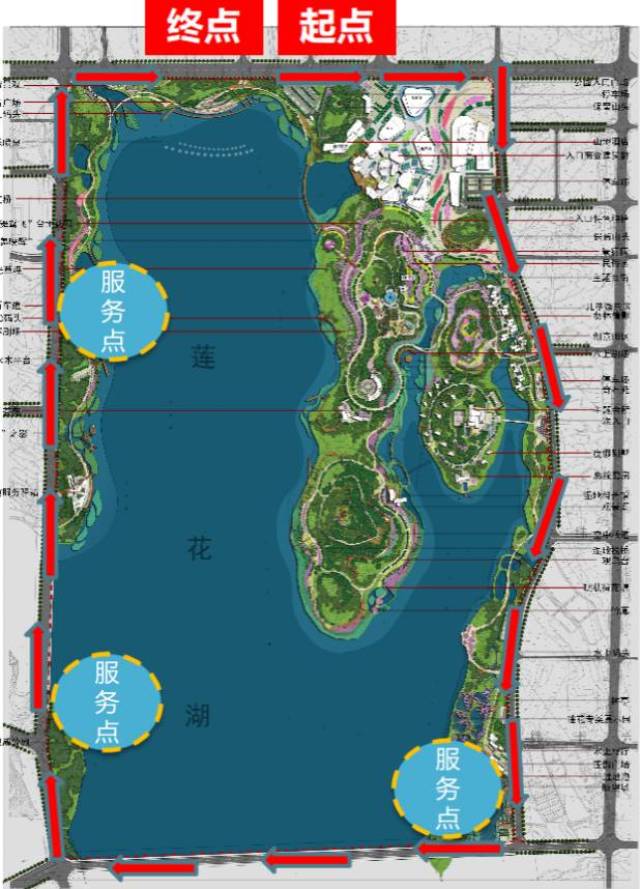 夜跑路线 莲花湖1号营销中心(起点)——阳新大道——环湖东路——莲花