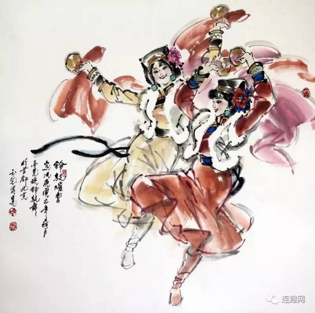 铃鼓催春(羌族) 中国画 68cmx68cm