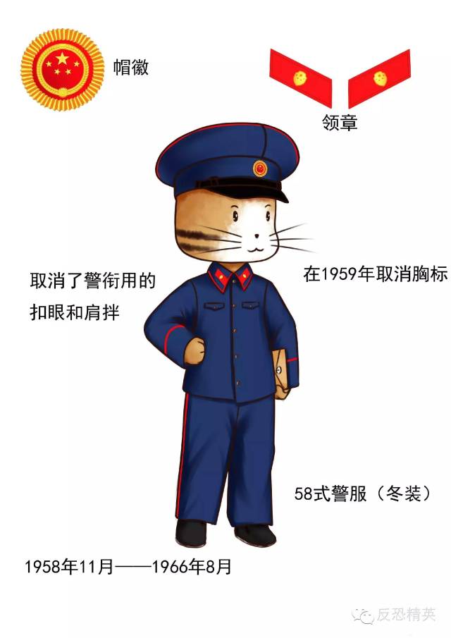 "1953年,公安部设计了人民警察新式服装,装备及帽徽图案.