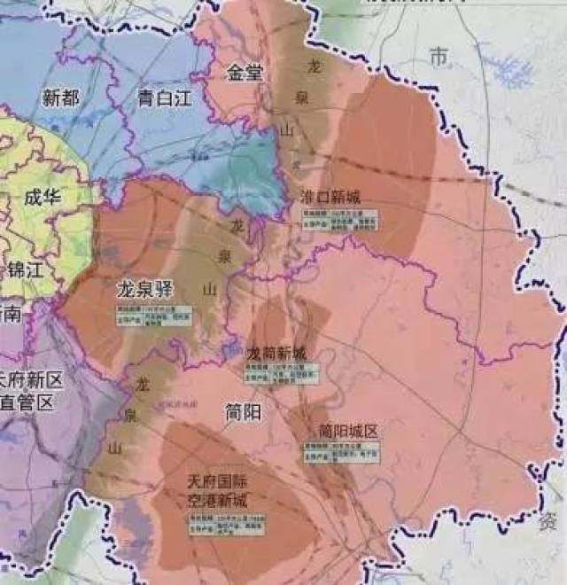 "东进"主要包括 简阳市,金堂县,龙泉驿区部分区域以及青白江区和天府