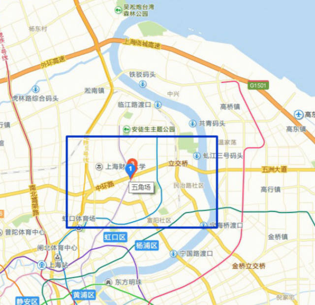五角场地区地处黄浦江下游,正位于连接上海县城与黄浦江出海口吴淞港