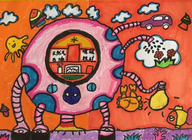儿童节,孩子们办了一个新能源绘画展