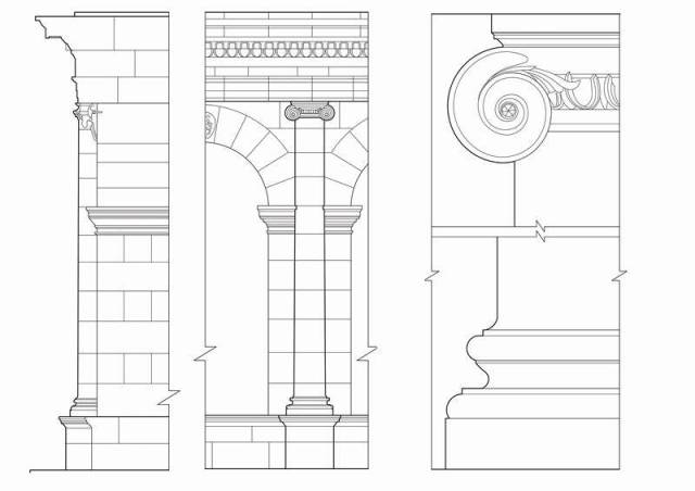 作者自摄 古罗马爱奥尼柱式的造型典雅,并富有装饰性,柱高为底径的9倍