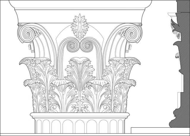 图12古希腊建筑的科林新柱式 高祥生工作室绘制