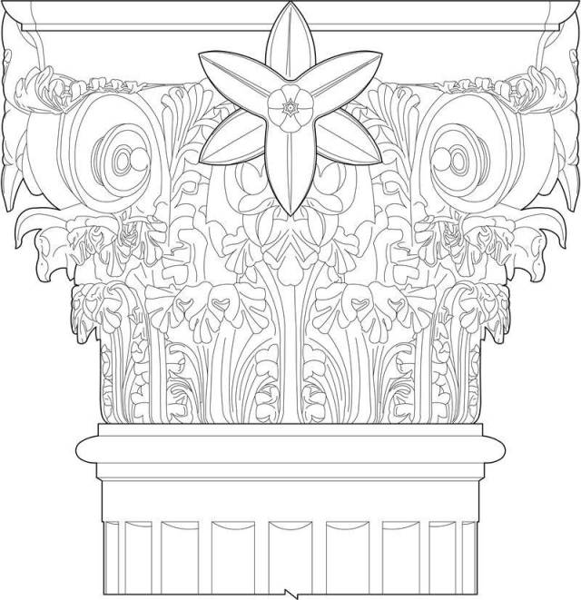 混合式柱式的各部分比例与科林新柱式一致,柱身至基座间的式