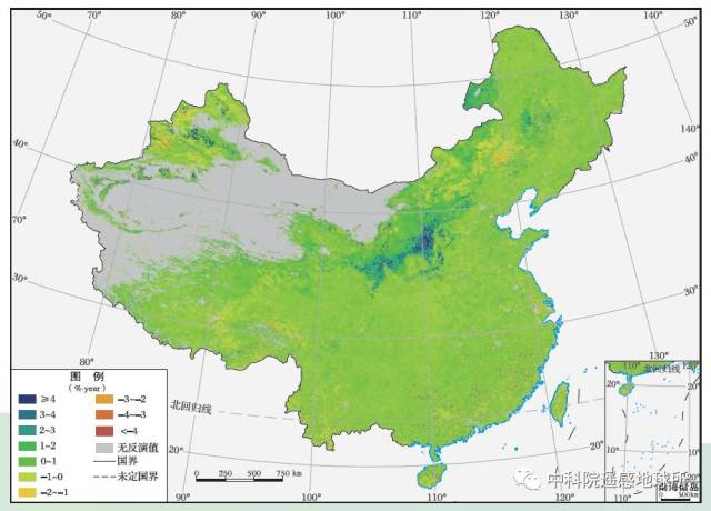 2001-2014年中国植被最大植被覆盖度变化率空间分布