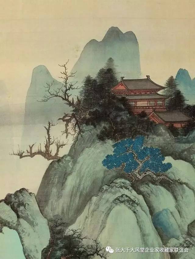 张大千 仿宋人山寺图 局部