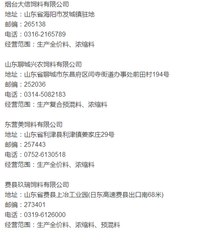 山东省,山西省饲料企业名录