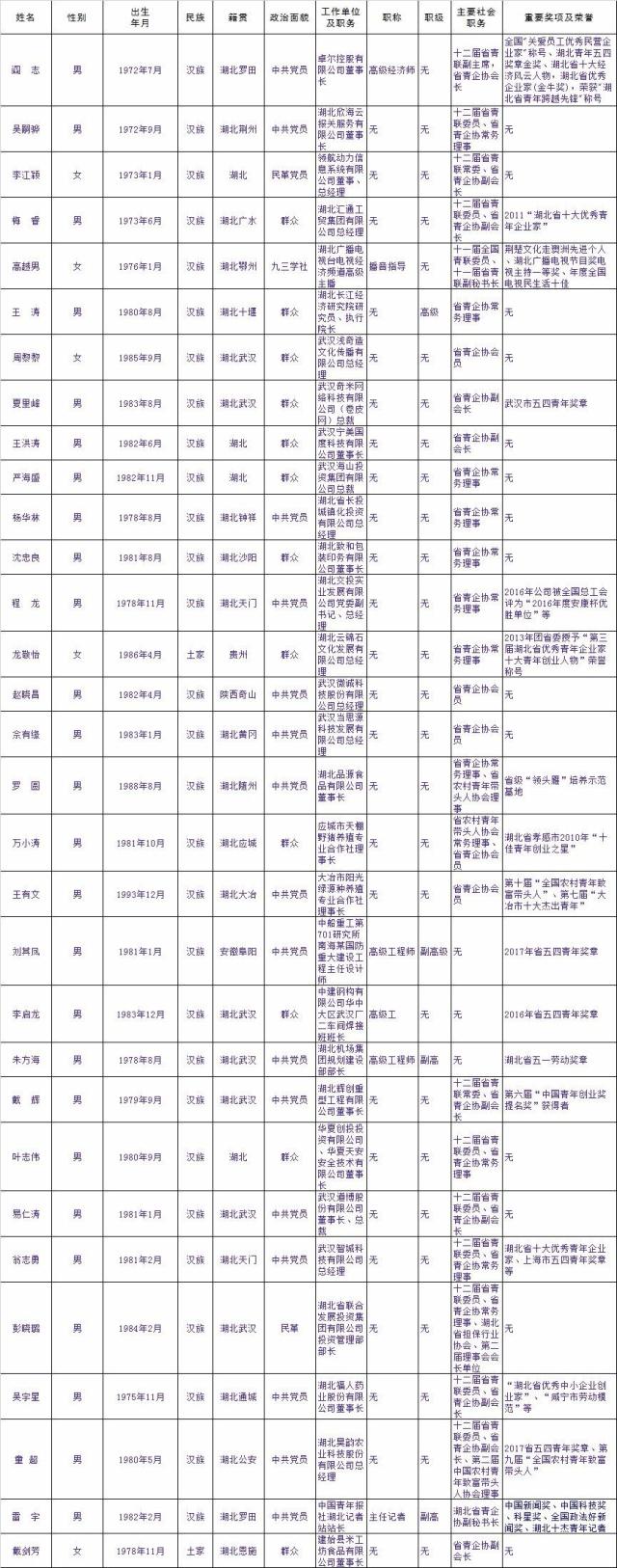 湖北省青联第十三届委员会委员提名候选人公示