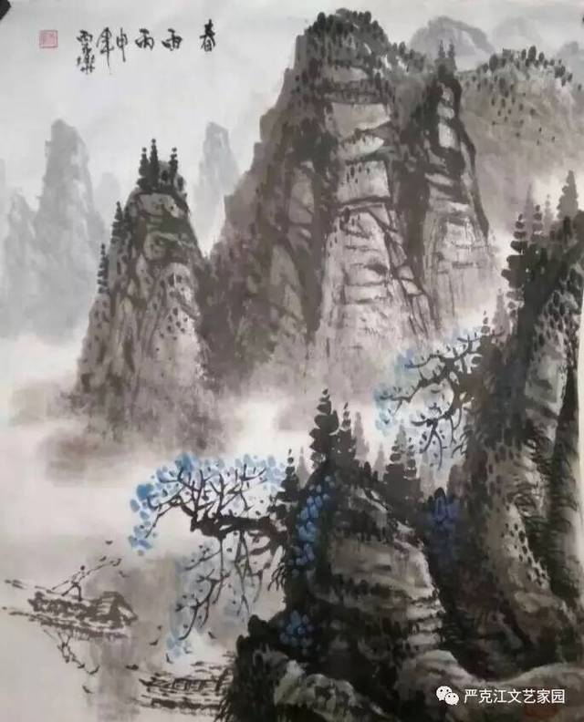 侯虎乐,吴镜汀的再世弟子,自幼跟随胡荫障学习山水画,胡荫障又名胡蔚