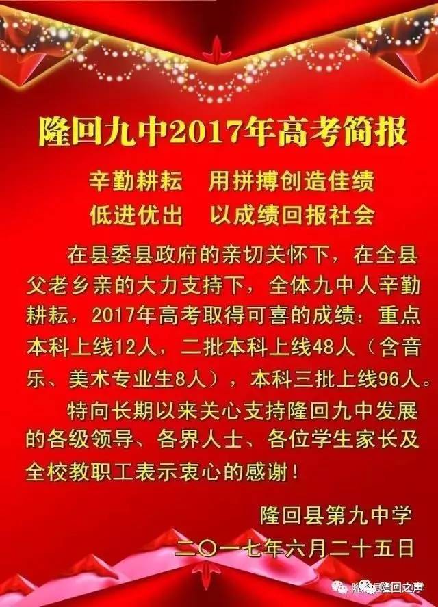 2017年隆回各高中学校高考战果喜报大比拼