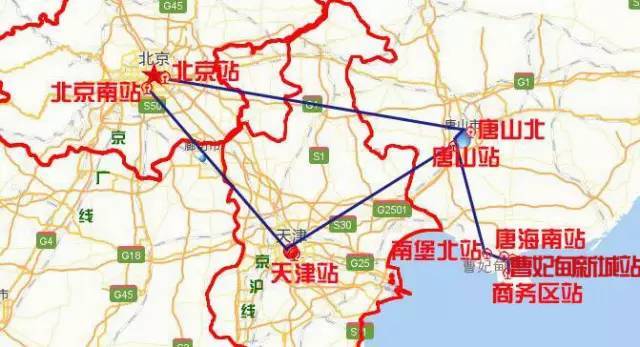 唐曹铁路建成后,将有两条路线直通北京:一条是由曹妃甸出发,经唐山站