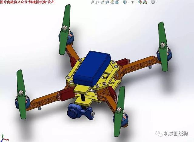 【飞行模型】quadcopter四旋翼无人机模型3d图纸 solidworks设计