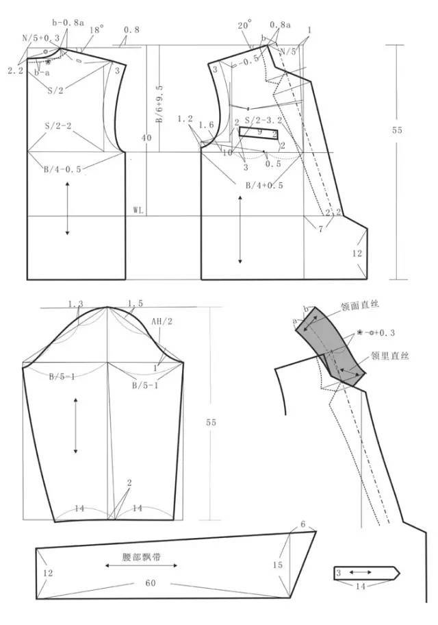 1,规格尺寸 上衣: 胸围(b) 94cm,领围(n)37cm,肩宽(s)40cm,衣长(l)