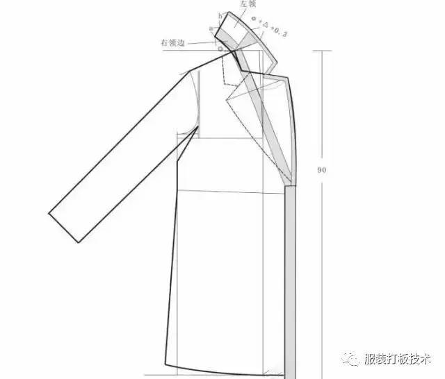 服装打板教程26分享女大衣服装结构制图附纸样和图纸工艺