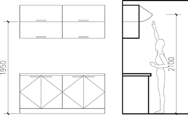 的划分,吊柜分成上下两层,采用上翻式开门方式,地柜则全部采用抽屉