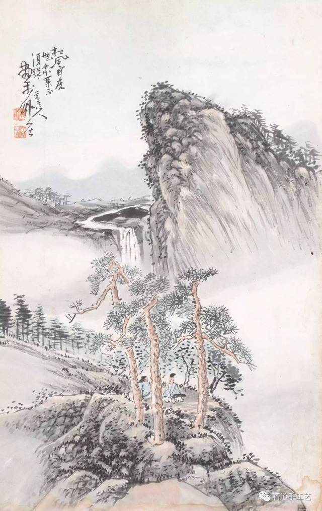 *436李耕(1885-1964) 松下论琴 设色纸本镜片 65×42cm 约2.