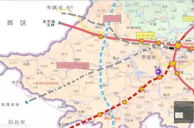 省府广湛高铁的走向有三个方向的线路,一条云浮阳春走向,一条新兴