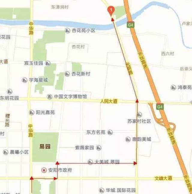 调整后走向 交通局—文昌大道—平原路—德隆街—中华路—文峰大道