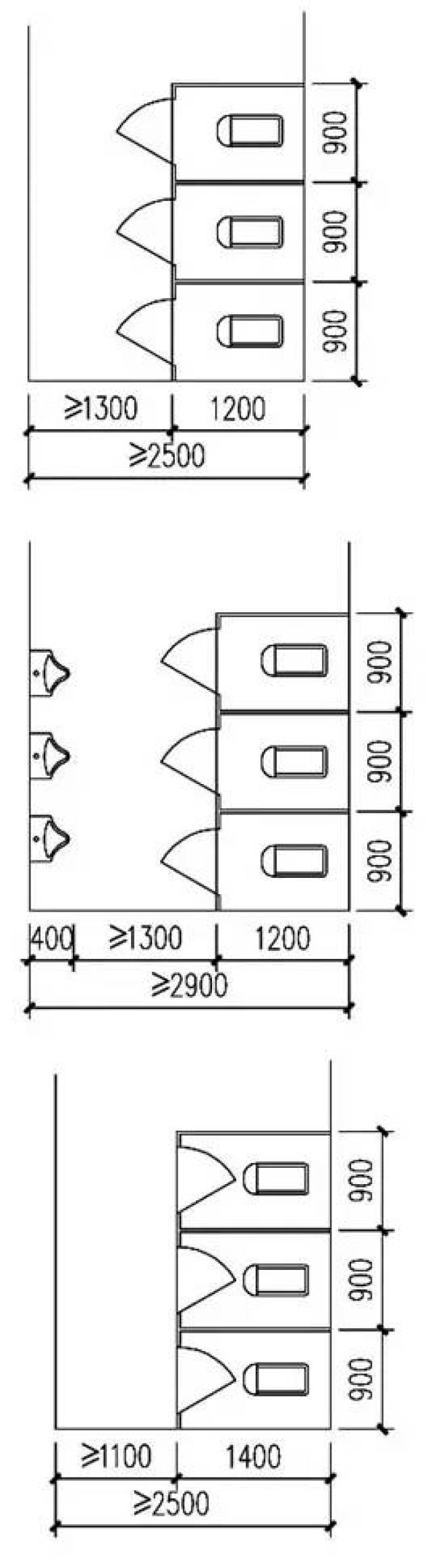 10m; ⑧单侧厕所隔间至对面小便器或小便槽外沿的净距:当采用内开门时