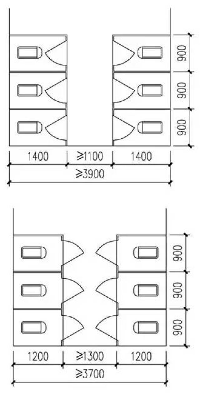 10m; ⑧单侧厕所隔间至对面小便器或小便槽外沿的净距:当采用内开门时