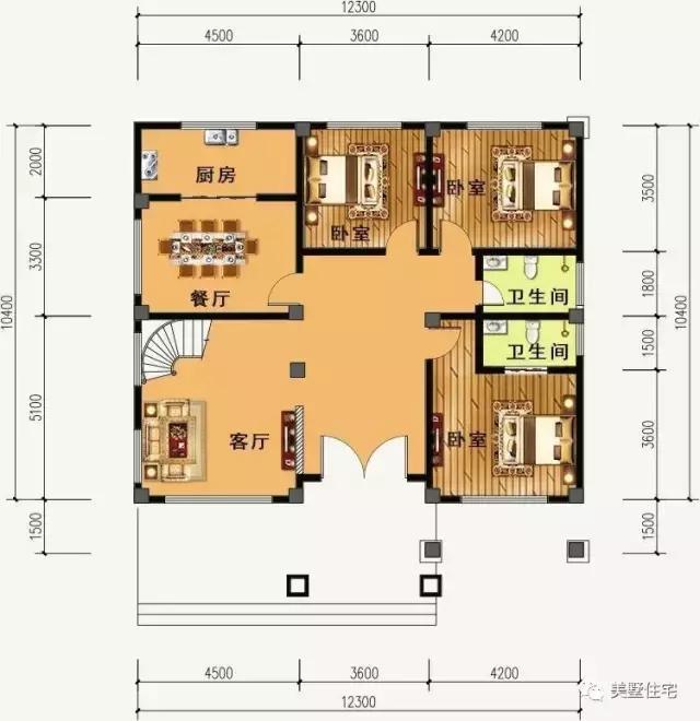 1210米农村自建房,中空客厅深受农村喜爱