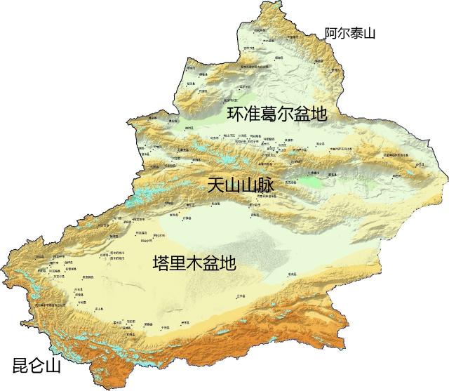 相当于101个北京大小,南有昆仑山,北有阿尔泰山 中部是天山.图片