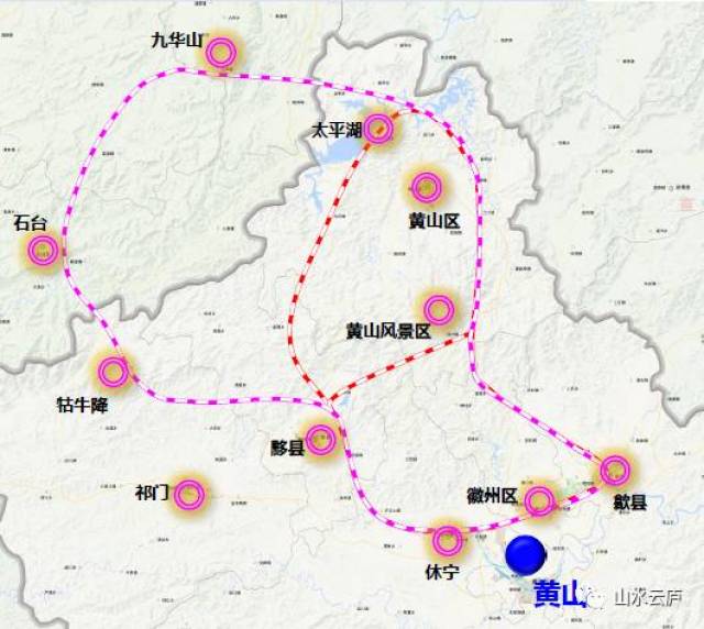 【图十二】黄山市"十三五"旅游轻轨规划示意图 届时,池黄铁路取直方案