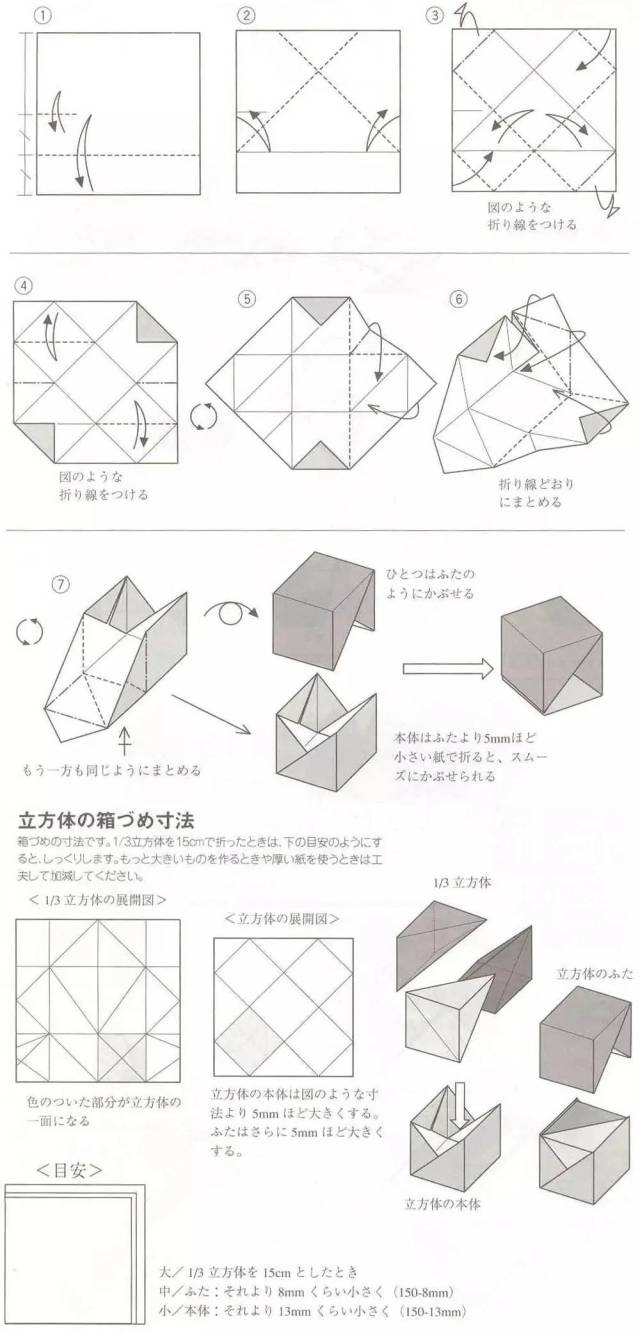 建议使用2张正方形纸制作,用与昨天单元等大的纸折出的盒子与昨天的