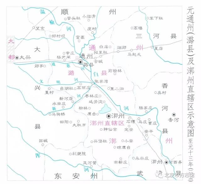 从唐代潞县地图上看,鲍丘水已经改道,和泃河交汇.