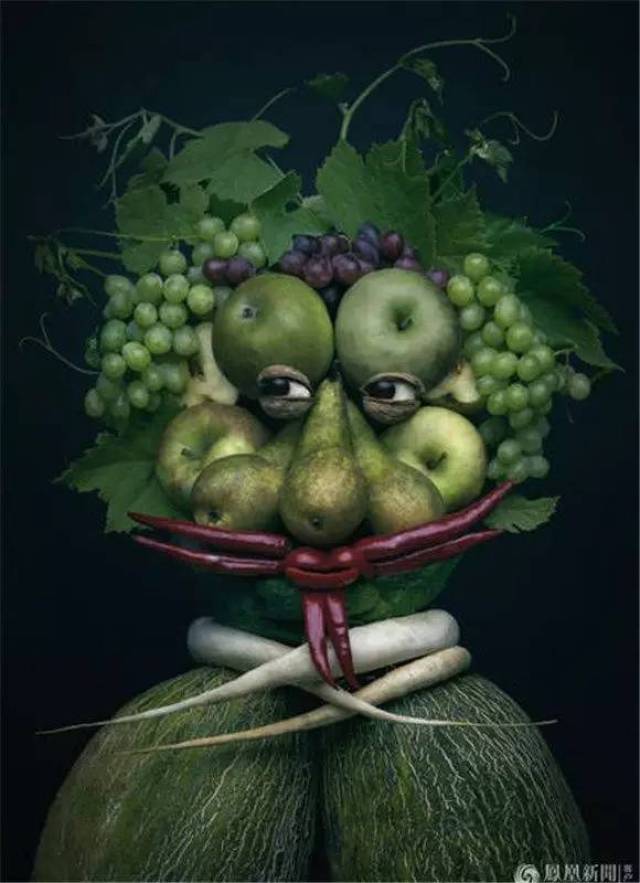 8张由水果蔬菜组成的"人脸"